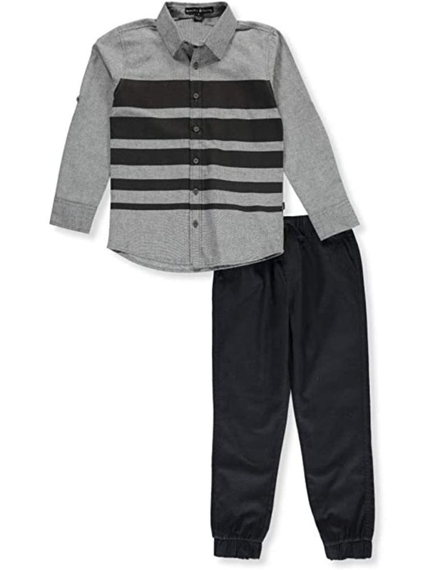 Beverly Hills Polo Club Boys 2 Piece Dress Shirt Twill Black Pants Outfit, Sizes 4-7 - SophiasStyle.com